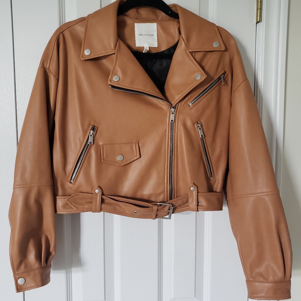 Avec Les Filles Tan Leather Jacket